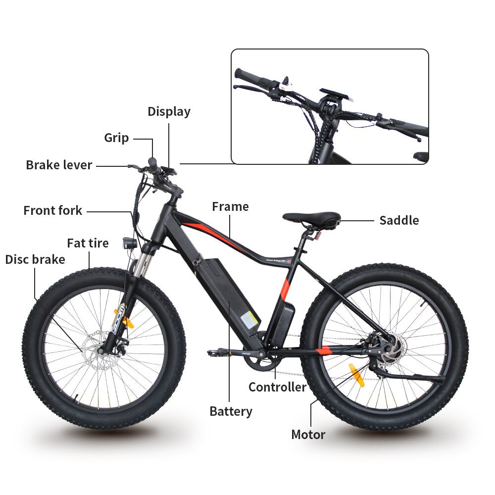 AOSTIRMOTOR Electric Bike 48V 10.4Ah Lithium Battery EBike 750W 7 Speed Fat Tire Electric Mountain Bicycle