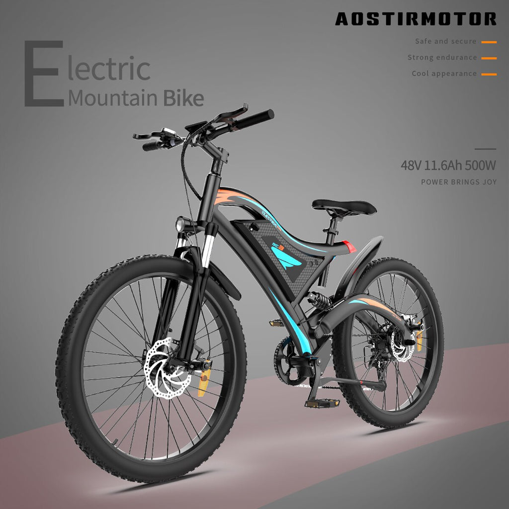 AOSTIRMOTOR S05 Electric Mountain Bicycle 48V 11.6Ah Lithium Battery 500W City Cruiser Beach Bike Al Alloy Snow Ebike