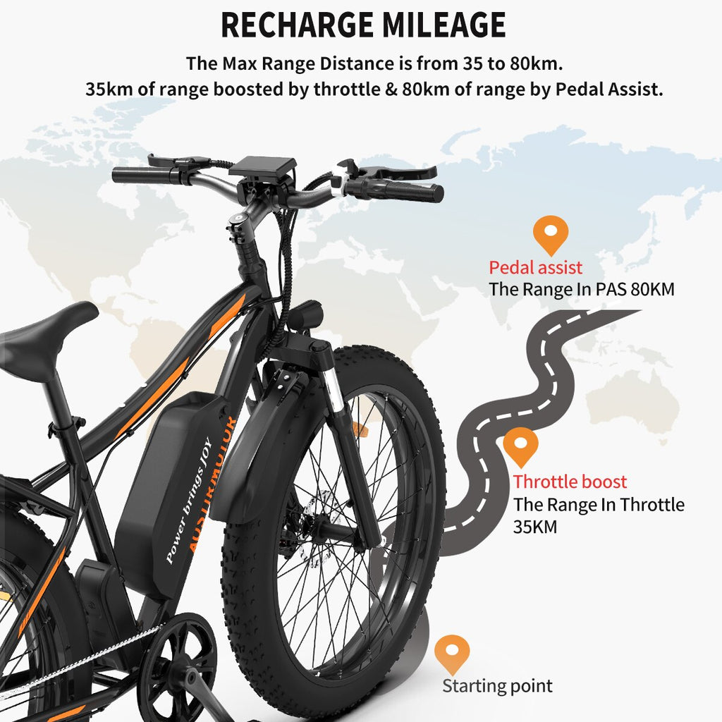 AOSTIRMOTOR S07-B Electric Bike 750W 26 Inch 4.0 Fat tire Powerful Mountain Bicycle 48V 13Ah Lithium Battery City Beach Ebike