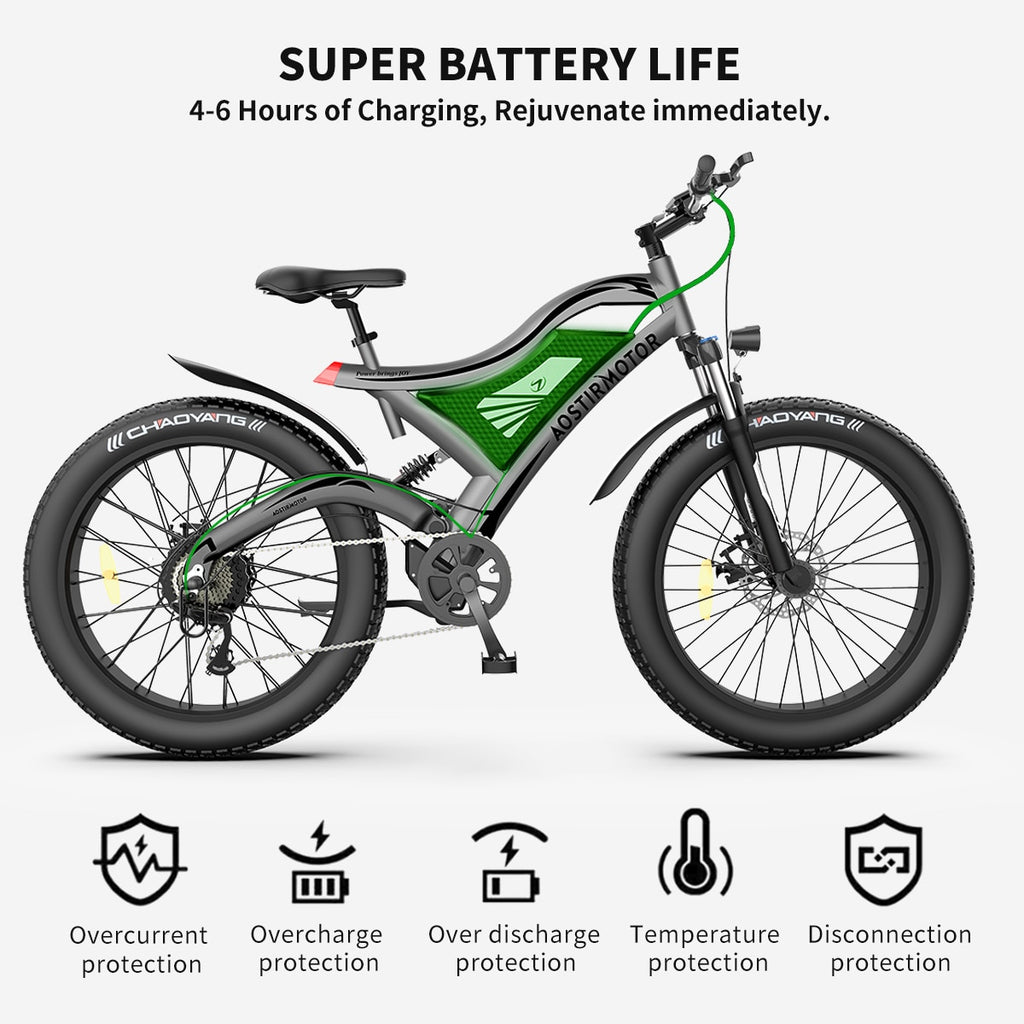 AOSTIRMOTOR S18 Electric Bike 750W 26Inch 4.0 Fat Tire Ebike 48V 11.6Ah Lithium Battery Beach Cruiser City Mountain Bicycle