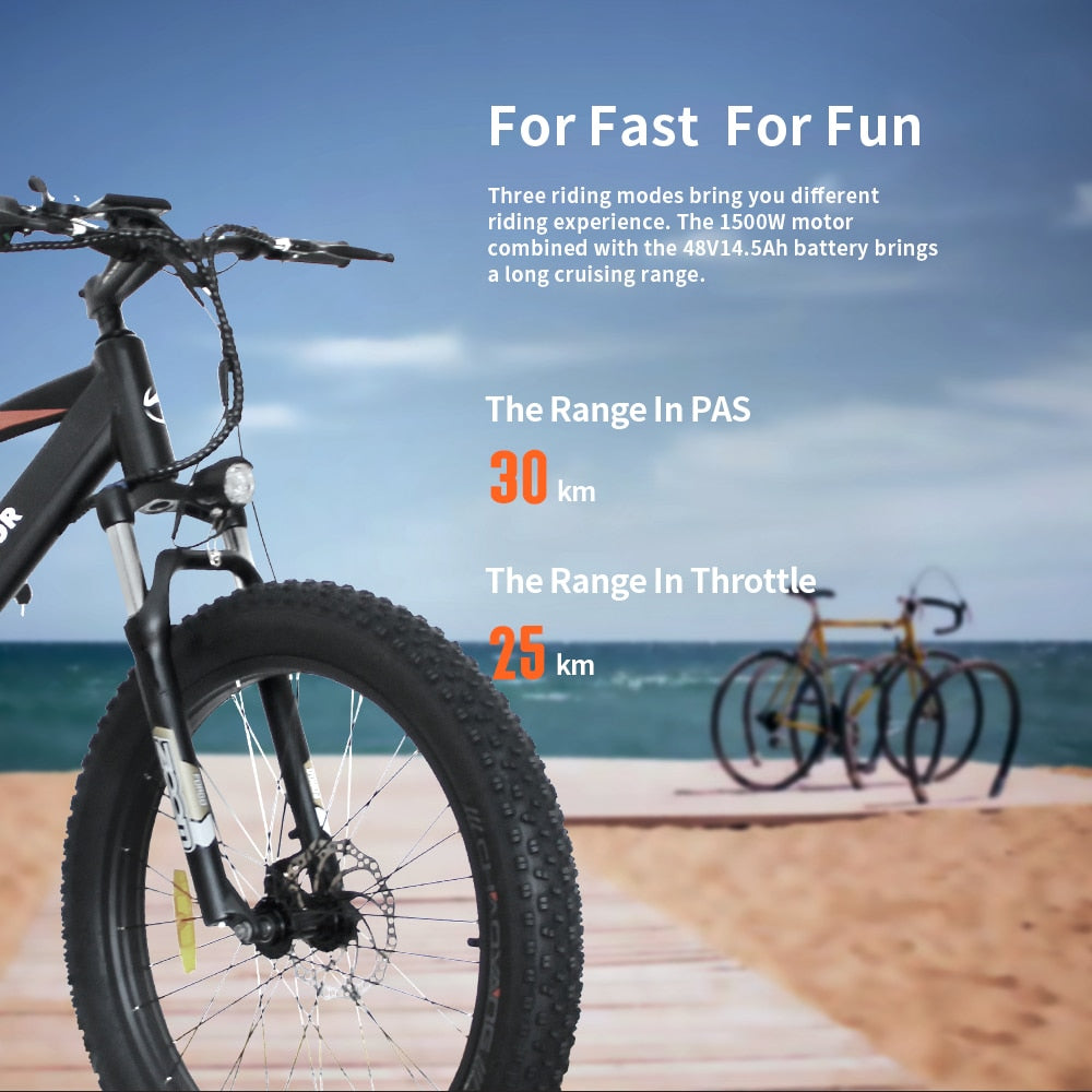 AOSTIRMOTOR Electric Bike 48V 10.4Ah Lithium Battery EBike 750W 7 Speed Fat Tire Electric Mountain Bicycle
